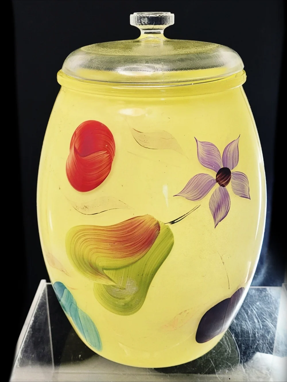 1960s Vintage Bartlett Collins Handpainted Glass Cookie Jar